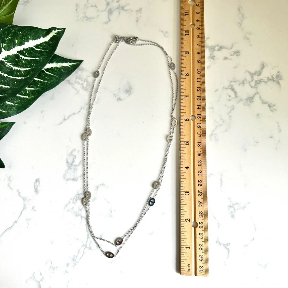 2/$30🌵 Evil Eye Simple Silver Toned Necklace Long Delicate Layer Vtg Style NEW